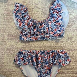 Janie and Jack Blue Floral Ruffle Bikini